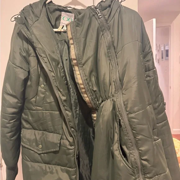 Modern Eternity Olive Green Quilted Puffer Coat. Good for maternity - Picture 3 of 4